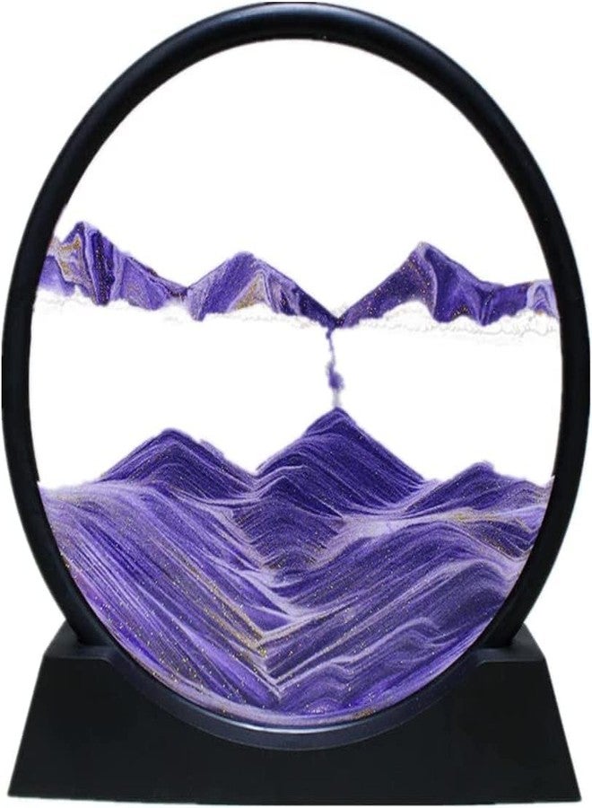 Stadash Moving Sand Art Picture, 3D Liquid Sand Painting in Round Glass Frame, Natural Landscape Sandscape, Dynamic Flowing Sand for Home Decor Gifts Office Desktop Decoration (7 Inch, Purple) - Image 1